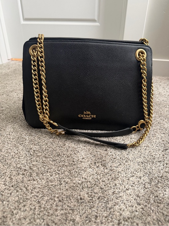 Coach Handbags - Coach Black Pebbled Leather Shoulder Bag with Gold Chain